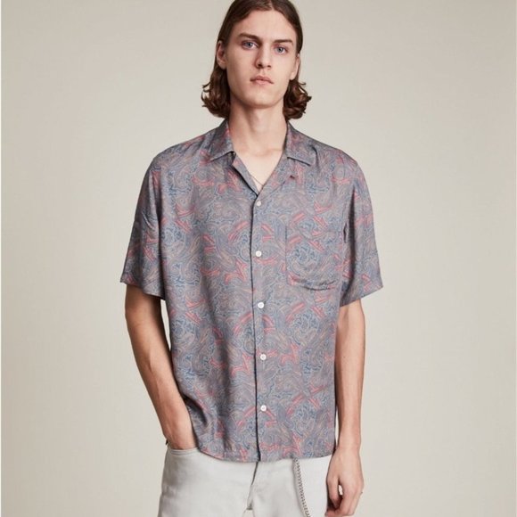 NWT All Saints Oslo Paisley Short Sleeve Shirt - size M - Picture 1 of 14